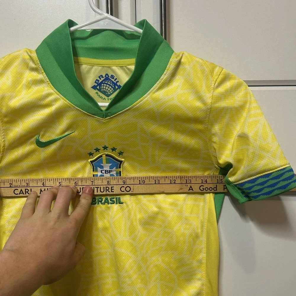 Nike Brasil Soccer Jersey Kids Youth Medium Yellow Green FJ4409-706 CBF Brazil